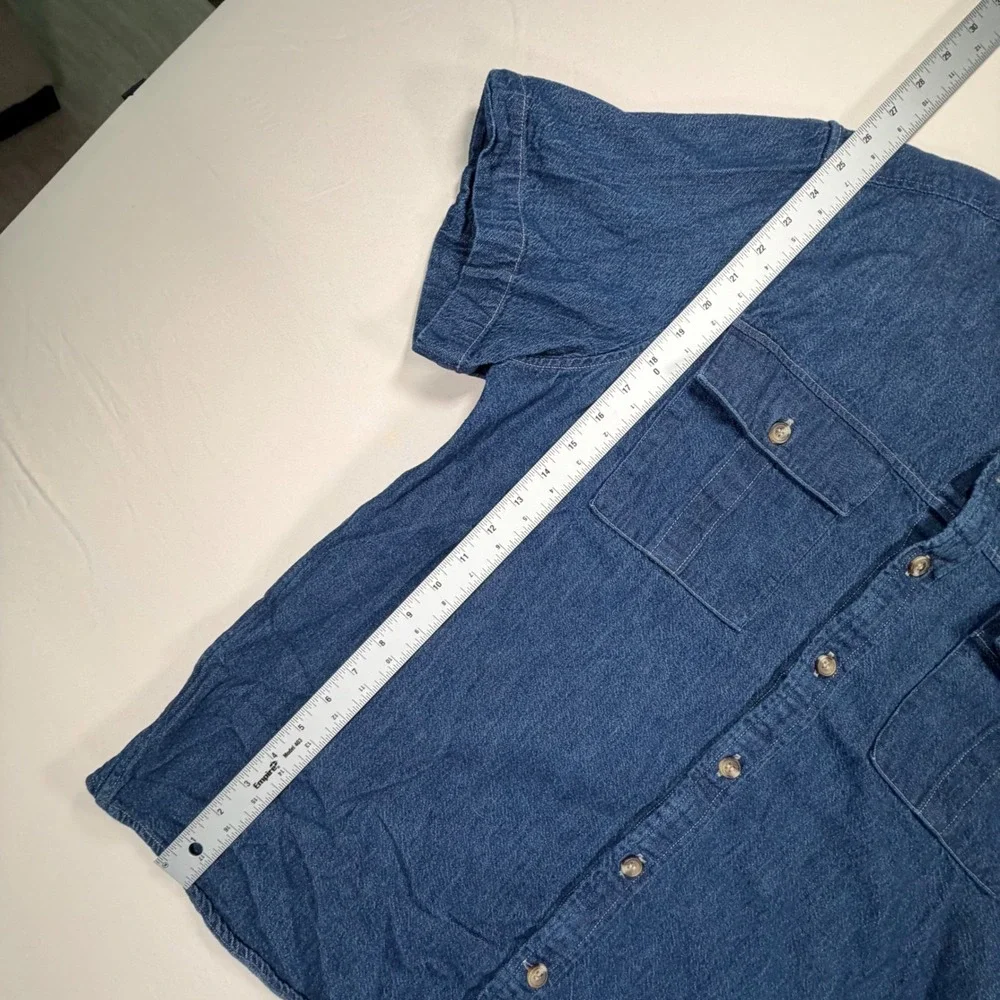 Banana Republic Mens XL Blue Denim Short Sleeve Button Down Utility Shirt 0434
